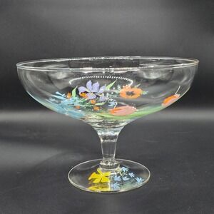 Vintage MCM Dorothy Thorpe Wildflowers Hand Painted‎ Glass Compote Bowl
